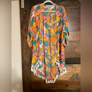 Judith March Colorful Floral Kimono Swim Cover Up